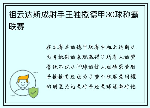 祖云达斯成射手王独揽德甲30球称霸联赛